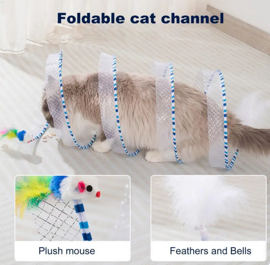 65*30Cm Cat Tunnel Toy Foldable Interactive Self Play Cat Hunting Spiral Plush and Feather Toys Decompression Spring Kitten Toys