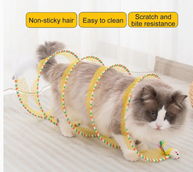 65*30Cm Cat Tunnel Toy Foldable Interactive Self Play Cat Hunting Spiral Plush and Feather Toys Decompression Spring Kitten Toys